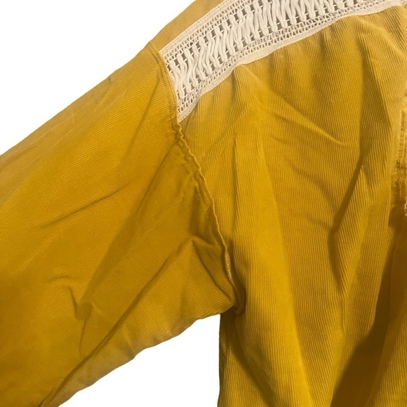 Zara Corduroy blouse small mustard yellow crochet button down - Picture 9 of 11